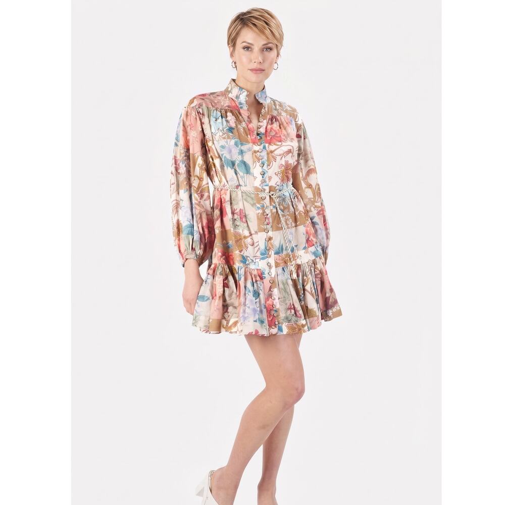 Zimmermann Cassia Floral Drop-Waist Cotton Mini Dress Size 2